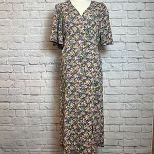 Melloday Women's Medium Green Floral Maxi Dress Flutter Sleeves